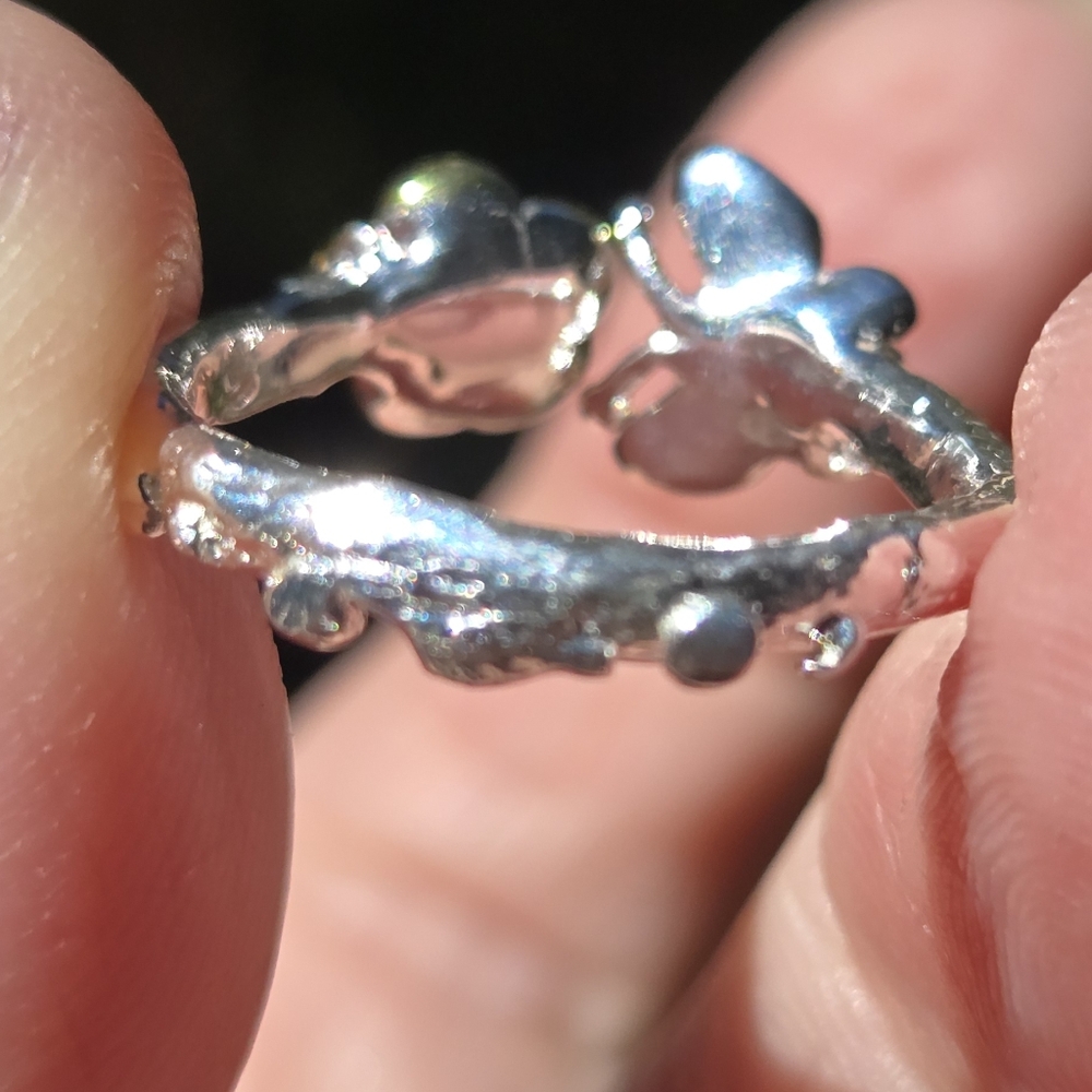 Tanzanite & Blue Topaz Flower & Butterfly Sterling & Gold Ring Sz6 Adjustable - Picture 8 of 9